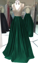 Load image into Gallery viewer, Deep V Neck Long Satin Keyhole Back Prom Dresses
