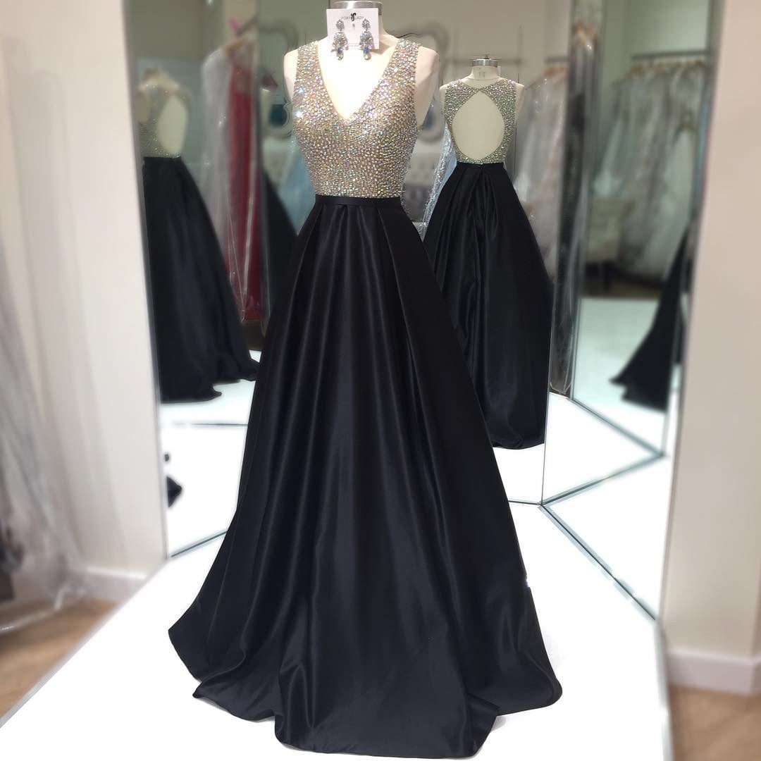 Deep V Neck Satin Long Prom Dress With Trumpet Sleeve,Elegant Prom Gown Y718