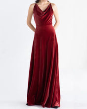 Load image into Gallery viewer, Draped Neckline Velvet Bridesmaid Dresses