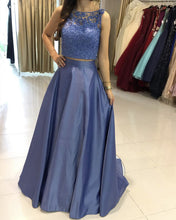 Load image into Gallery viewer, Dusty Blue Prom Dresses Two Piece