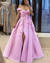 Load image into Gallery viewer, Dusty Pink Prom Dresses Off Shoulder Tulle Split
