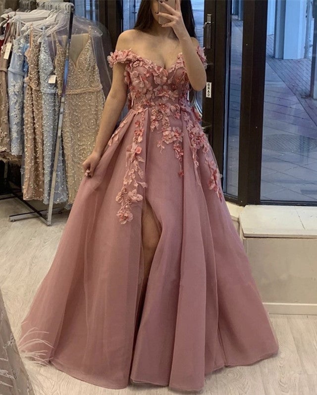 Beautiful Dusty Pink Prom Dresses Off The Shoulder – alinanova