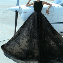 Load image into Gallery viewer, Elegant A Line Black Lace Floor Length Prom Dresses-alinanova
