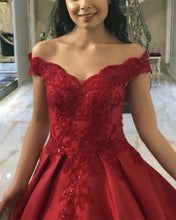 Load image into Gallery viewer, Elegant Ball Gown Satin Dresses V Neck Lace Appliques