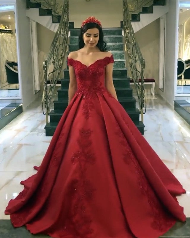 Elegant Ball Gown Satin Dresses V Neck Lace Appliques Elegant Ball Gown Satin Dresses V Neck Lace Appliques