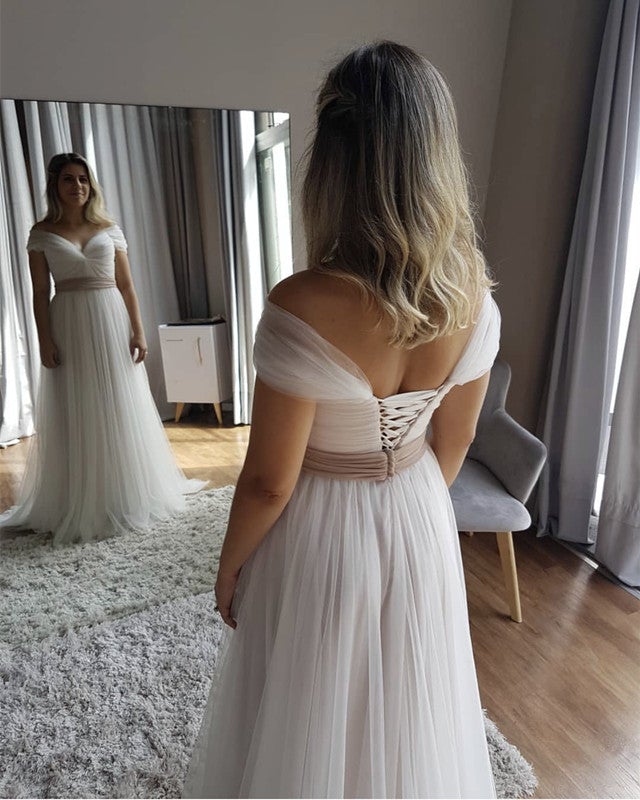 princess polly baby blue dress Elegant Beach Wedding Dresses Tulle Off Shoulder