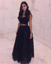 Load image into Gallery viewer, Black Two Piece Lace Prom Dress