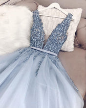 Load image into Gallery viewer, Light Blue Tulle Prom Dresses Long
