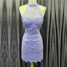 Load image into Gallery viewer, Elegant High Neck Open Back Lace Homecoming Dresses Sheath Party Dress