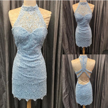 Load image into Gallery viewer, Elegant High Neck Open Back Lace Homecoming Dresses Sheath Party Dress