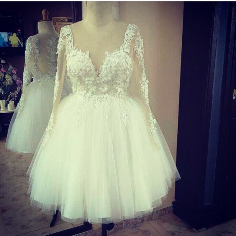 short white lace long sleeve wedding dress White Lace jenny yoo wedding dresses with Sheer Neckline and Long Sleeves