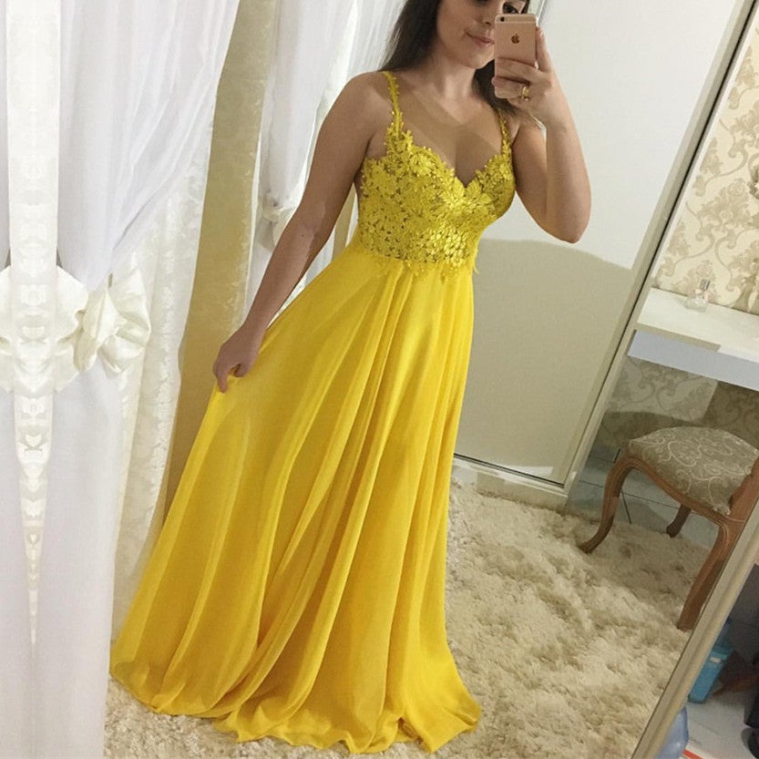 Elegant Lace Appliques Nude Back Chiffon Evening Dress Floor Length Prom Gowns Elegant Lace Appliques Nude Back Chiffon Evening Dress Floor Length Prom Gowns