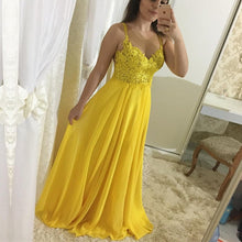 Load image into Gallery viewer, Elegant Lace Appliques Nude Back Chiffon Evening Dress Floor Length Prom Gowns-alinanova
