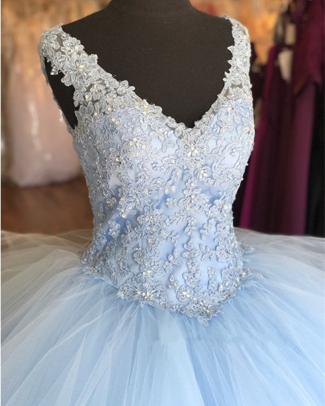 Elegant Lace Appliques V-neck Ruffles Ball Gowns Quinceanera Dresses alinanova Elegant Lace Appliques V-neck Ruffles Ball Gowns Quinceanera Dresses alinanova