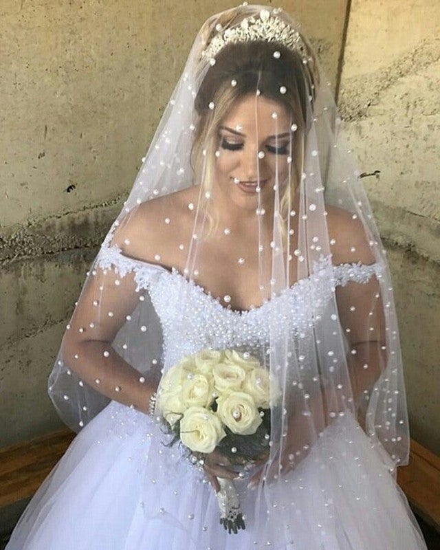 open lace back dress Elegant Lace Appliques V-Neck Tulle Princess Wedding Dresses Pearl Beaded