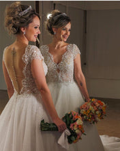 Load image into Gallery viewer, Elegant Lace Cap Sleeves Nude Back Tulle Wedding Dresses Princess-alinanova