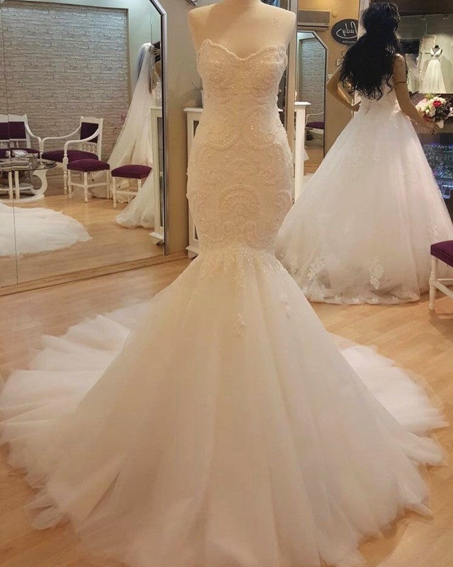 Elegant Lace Embroidery Sweetheart Corset Mermaid Wedding Dresses –  alinanova