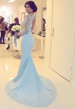 Load image into Gallery viewer, Elegant Lace Long Sleeves Open Back Mermaid Evening Dresses