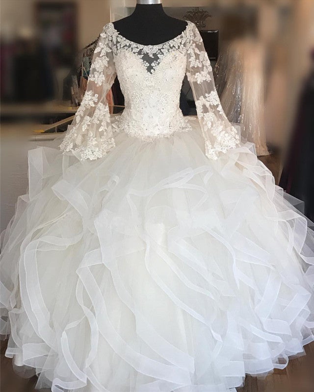 Elegant Lace Long Sleeves Organza Ruffles Ballgowns Quinceanera Dresses Elegant Lace Long Sleeves Organza Ruffles Ballgowns Quinceanera Dresses