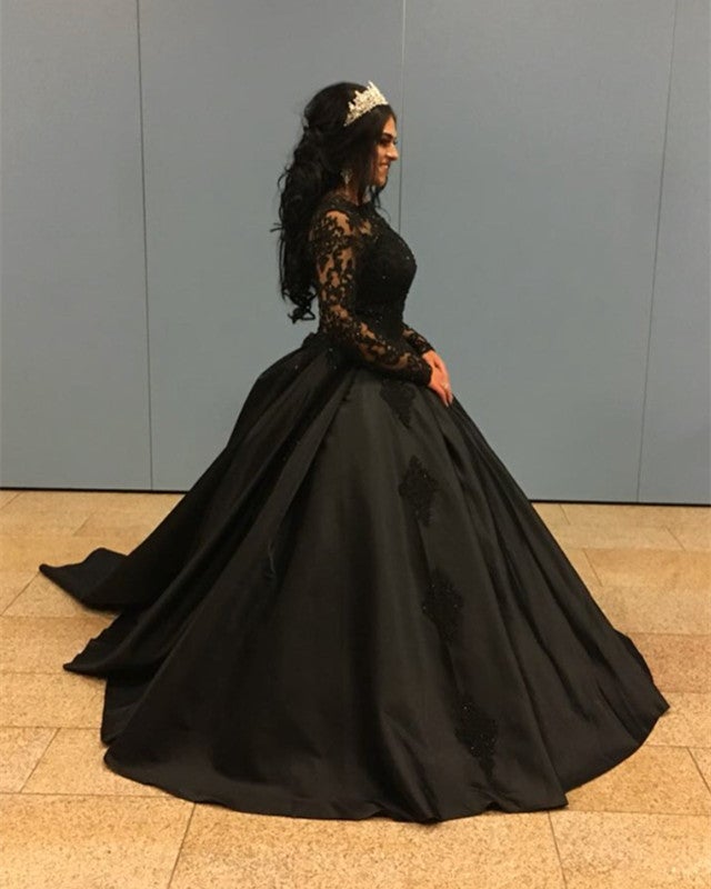 Elegant Lace Long Sleeves Satin Ball Gowns Wedding Dresses Elegant Lace Long Sleeves Satin Ball Gowns Wedding Dresses