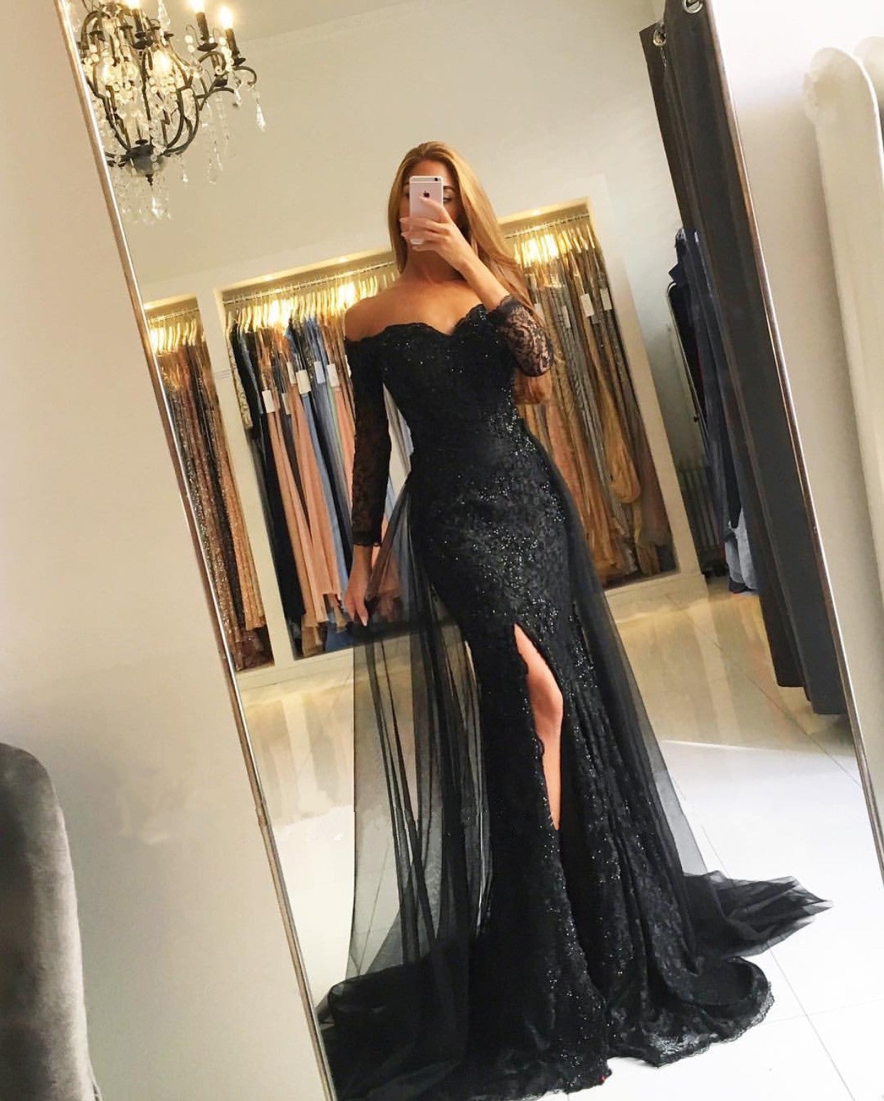 The Shoulder Black Mermaid Style Wedding Dresses Vintage Long