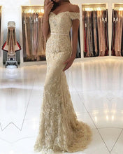 Load image into Gallery viewer, Champagne Lace Mermaid Evening Dresses