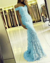Load image into Gallery viewer, Baby Blue Prom Dresses Lace Appliques