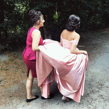 Load image into Gallery viewer, Elegant Lace Off Shoulder Pink Satin Wedding Dresses Ball Gowns