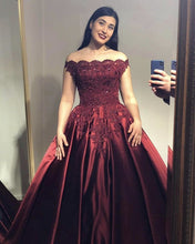 Load image into Gallery viewer, Elegant Lace Off The Shoulder Ball Gown Satin Dresses