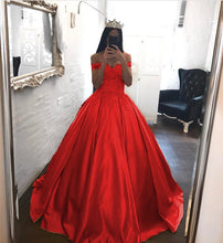 Load image into Gallery viewer, Elegant Lace Off The Shoulder Ball Gowns Satin Wedding Dresses