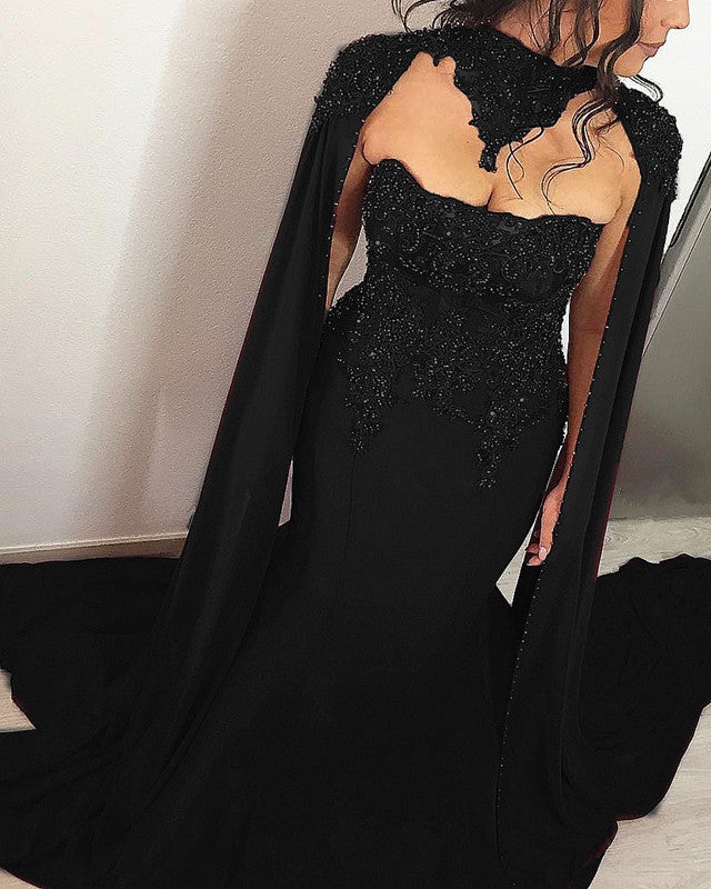Elegant Lace Strapless Mermaid Wedding Dress With Cape Elegant Lace Strapless Mermaid Wedding Dress With Cape