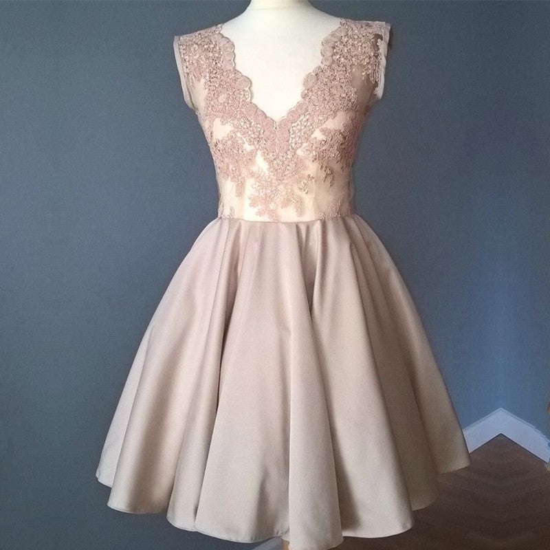 Elegant Lace V-neck Cap Sleeves Homecoming Dresses Short Cocktail Dres –  alinanova