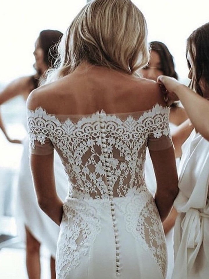 Elegant Mermaid Wedding Dresses Off Shoulder Lace Appliques Elegant Mermaid Wedding Dresses Off Shoulder Lace Appliques