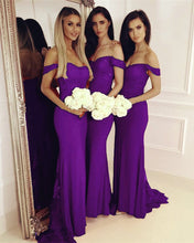 Load image into Gallery viewer, Purple Bridesmaid Dresses Mermaid Off Shoulder