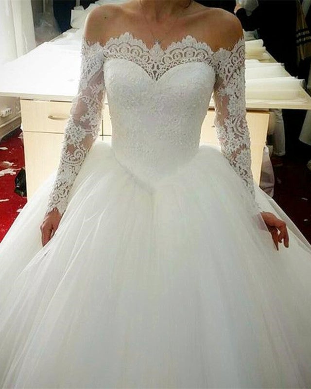 Vintage Lace Wedding Dresses Long Sleeves Ball Gowns Off Shoulder –  alinanova