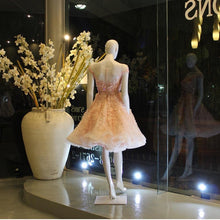 Load image into Gallery viewer, Elegant Pink Lace Appliques Tulle Prom Short Dresses