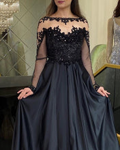 Load image into Gallery viewer, Elegant Prom Satin Dress Long Sleeves Appliques