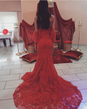 Load image into Gallery viewer, Elegant Red Lace Mermaid Evening Gowns Off The Shoulder For Engagement