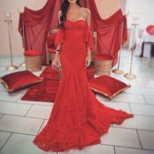 Load image into Gallery viewer, Elegant Red Lace Mermaid Evening Gowns Off The Shoulder For Engagement-alinanova