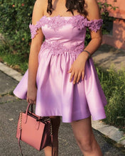 Load image into Gallery viewer, Lilac Homecoming Dresses Lace Off Shoulder