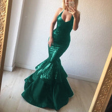 Load image into Gallery viewer, Elegant Sequins V Neck Ruffle Mermaid Evening Gowns Bodice Corset
