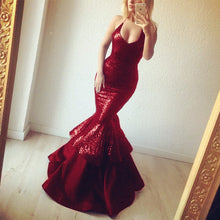 Load image into Gallery viewer, Elegant Sequins V Neck Ruffle Mermaid Evening Gowns Bodice Corset