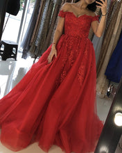 Load image into Gallery viewer, Red Tulle Evening Dresses Long