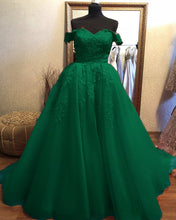 Load image into Gallery viewer, Green Tulle Prom Dresses Long
