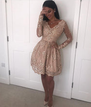Load image into Gallery viewer, Elegant V Neck Long Sleeves Homecoming Dresses Lace Short Cocktail Dress