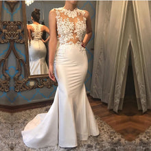 Load image into Gallery viewer, Elegant White Satin Mermaid Wedding Dresses Lace Appliques