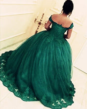 Load image into Gallery viewer, Emerald Green Ball Gown Appliques Dress
