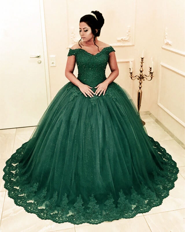 Emerald Green Ball Gown Appliques Dress Emerald Green Ball Gown Appliques Dress