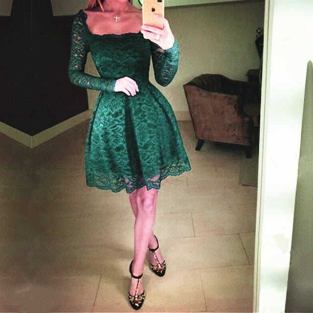 Emerald Green Lace Homecoming Dresses Long Sleeves Prom Short Dresses Emerald Green Lace Homecoming Dresses Long Sleeves Prom Short Dresses