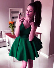 Load image into Gallery viewer, Dark Green Satin Homecoming Dresses 2019